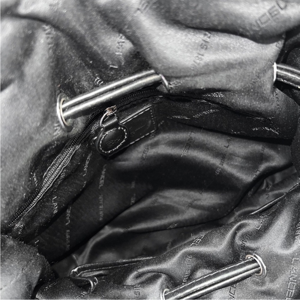 LANCEL "Miss Lancel" Black Leather /Nylon Handbag Hobo Purse Bucket Bag Paris - Picture 15 of 16